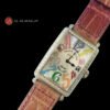 Franck Muller Color Dreams 7502 QZ luxury watch in 18K white gold with diamond-set case, colorful numerals, mother-of-pearl dial, quartz movement, and pink alligator leather strap.