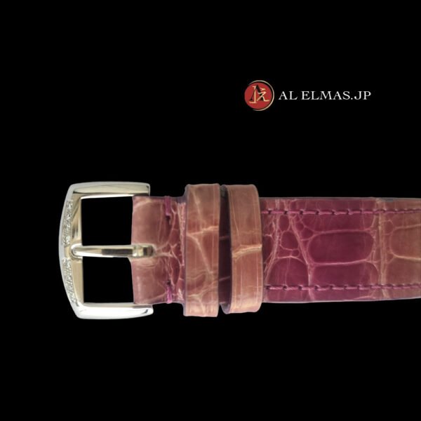 Franck Muller Color Dreams 7502 QZ luxury watch in 18K white gold with diamond-set case, colorful numerals, mother-of-pearl dial, quartz movement, and pink alligator leather strap.